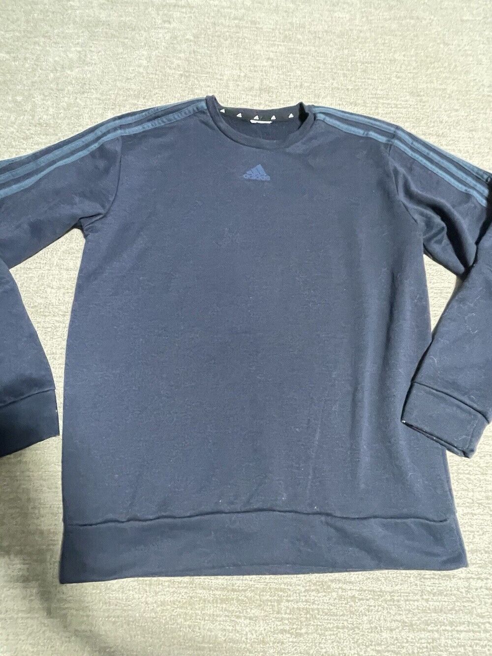 Adidas Sweatshirt Men's Large Long Sleeve Pullover 3 Stripe Fleece Crew